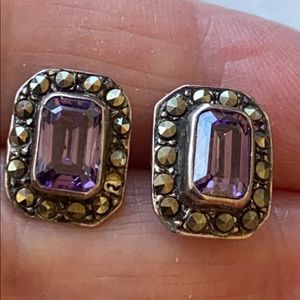 Vintage sterling silver Amethyst Marcasite earring